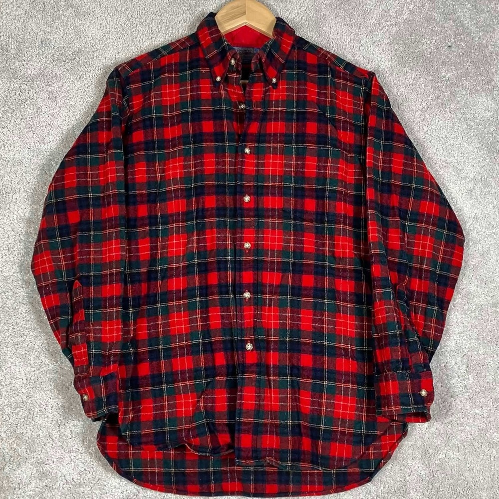 Vintage 80s Pendleton Shirt Mens Medium Red Christie Tartan Plaid Wool Flannel